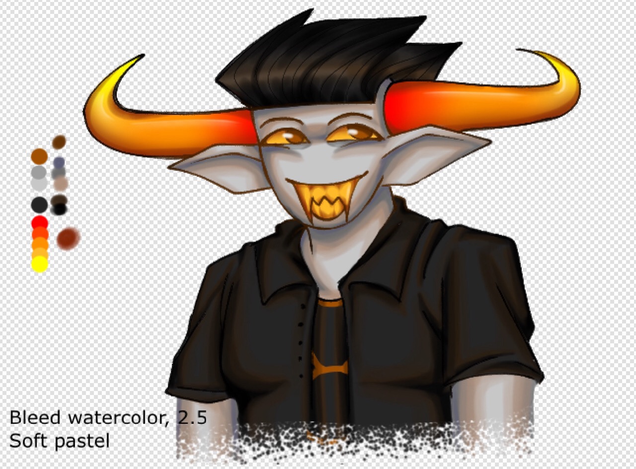 Digital art of Tavros, who is simply grinning and looking off to the side.